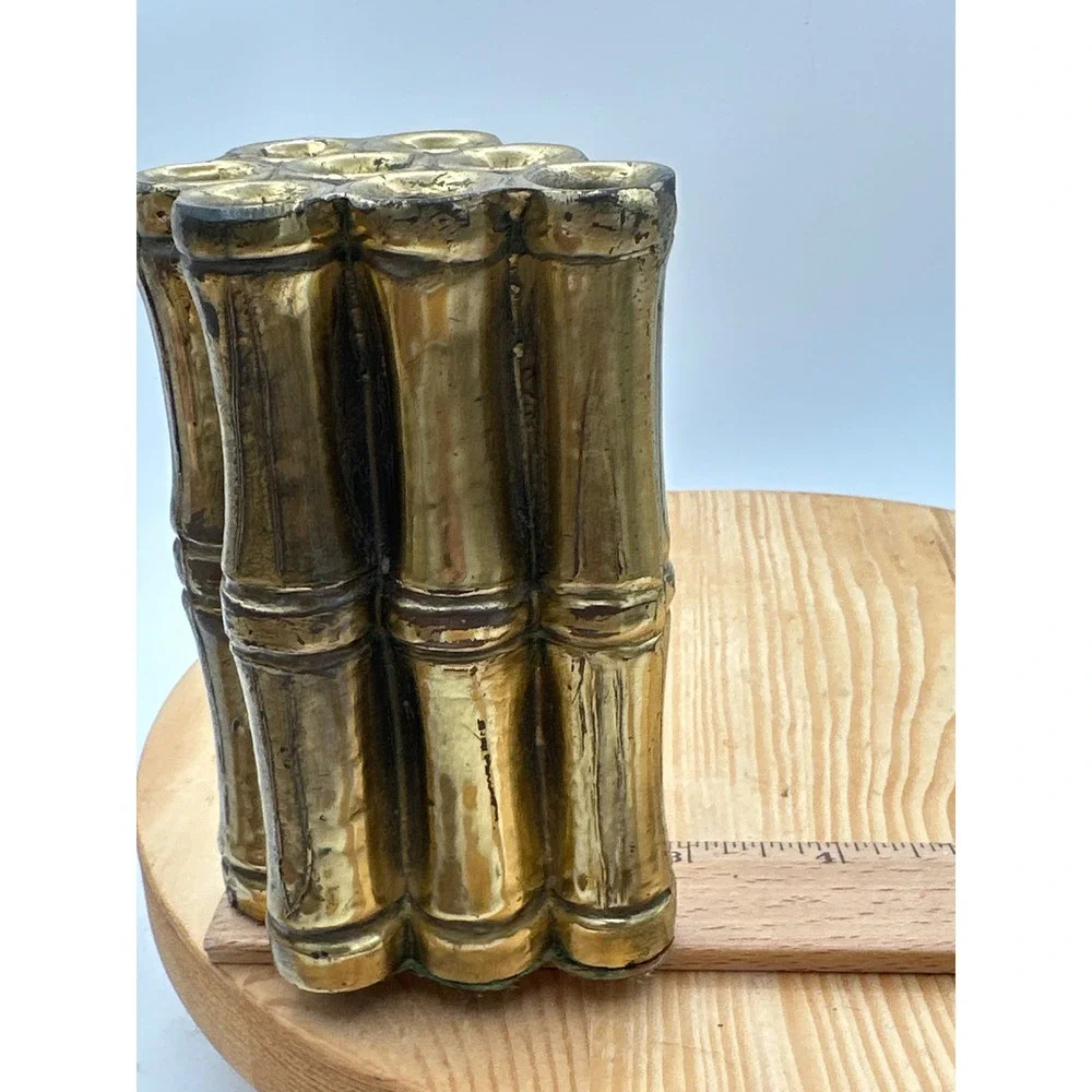 Hollywood Regency Mid-Century Brass Bamboo flower vase Brush Pot  objet d'art